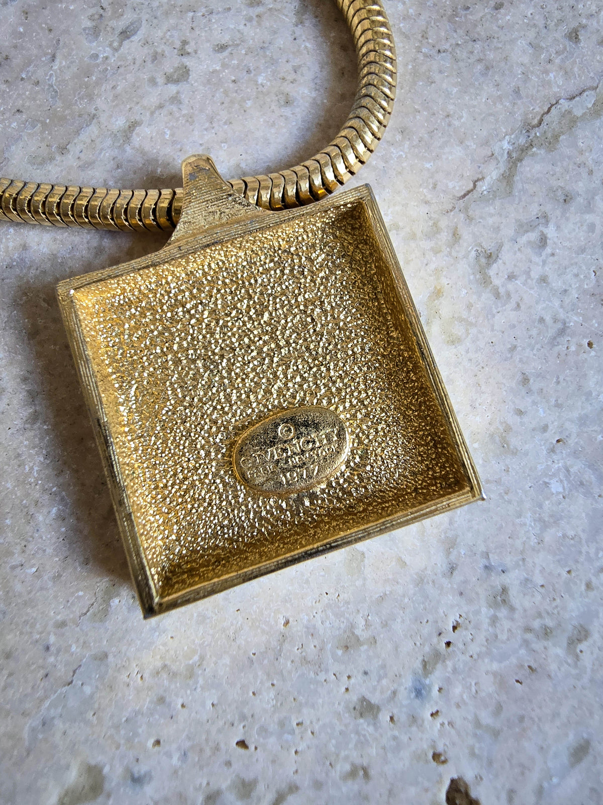 Vintage Givenchy Two-Tone Square Logo Pendant Necklace