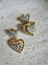 Nina Ricci Vintage Heart Drop Clip-On Earrings with Pavé Crystals