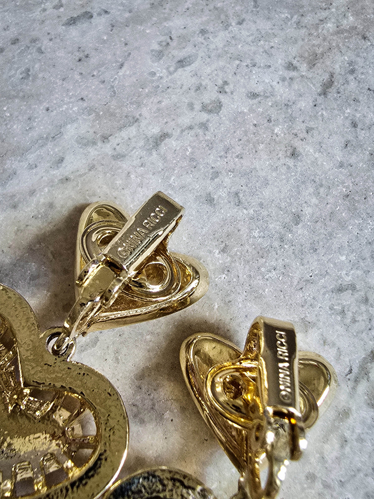 Nina Ricci Vintage Heart Drop Clip-On Earrings with Pavé Crystals