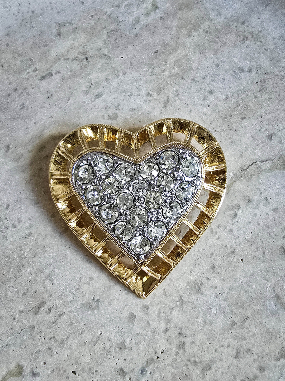 Nina Ricci Vintage Gold-Plated Heart Brooch with Pavé Crystals