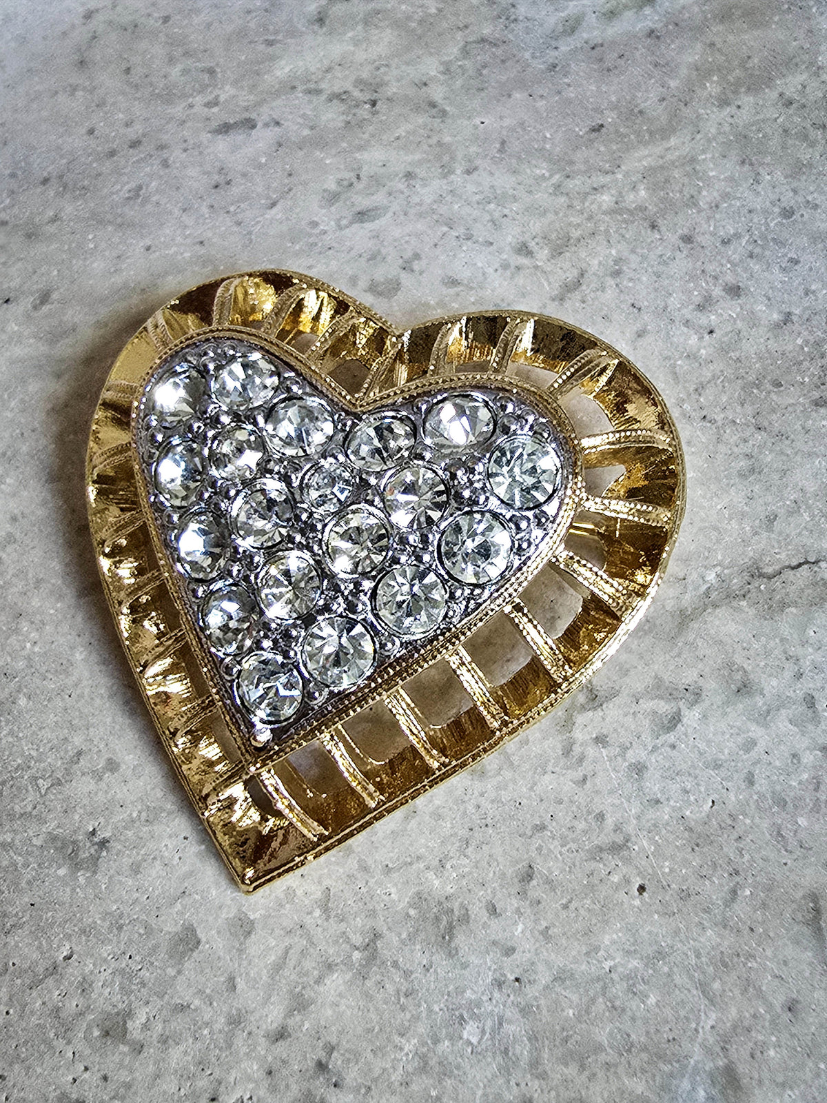 Nina Ricci Vintage Gold-Plated Heart Brooch with Pavé Crystals