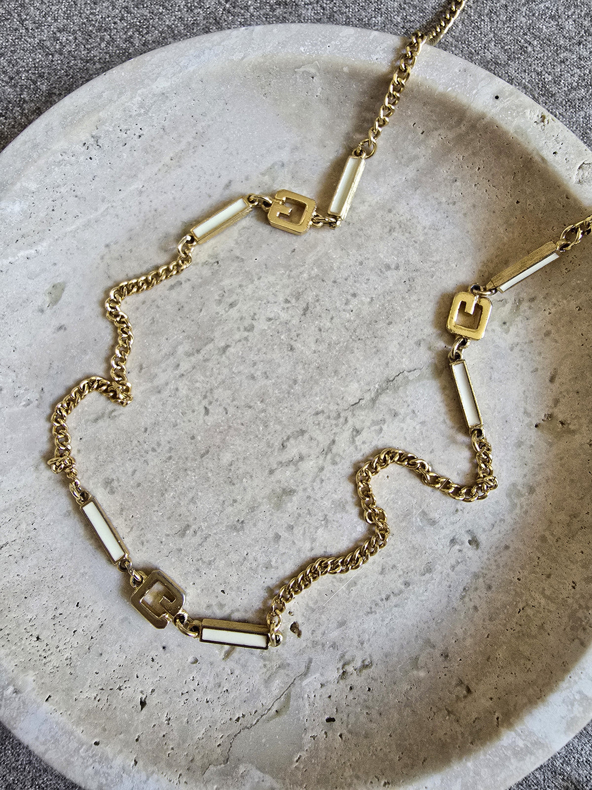 Vintage Givenchy White Enamel Sautoir Necklace