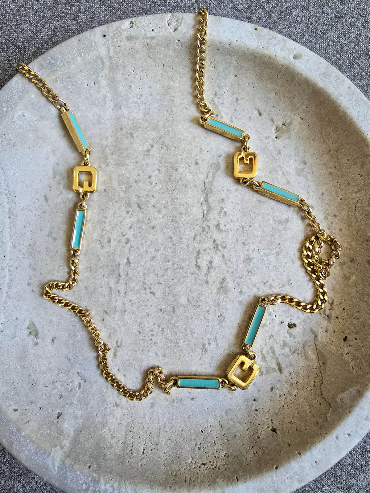 Vintage Givenchy Turquoise Enamel Sautoir Necklace