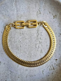 Vintage Givenchy Gold-Tone Flat Herringbone Link Bracelet with Logo Clasp
