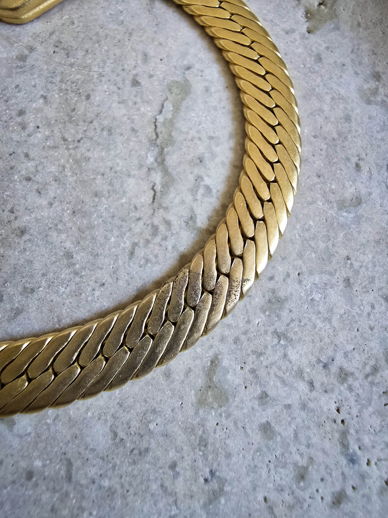 Vintage Givenchy Gold-Tone Flat Herringbone Link Bracelet with Logo Clasp