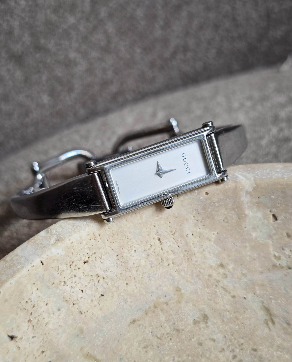 Vintage Gucci 1500L Stainless Steel Bangle Watch – Women's Size