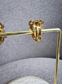 Vintage Nina Ricci Gold-Tone & Black Cabochon Clip-On Earrings