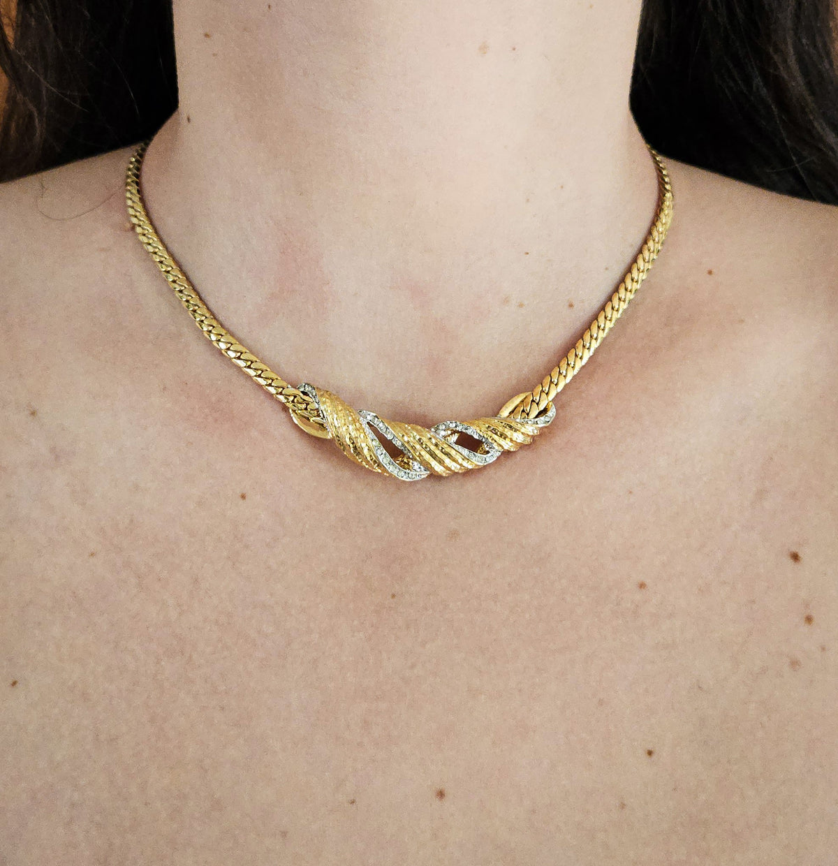 Balmain Vintage Gold-Tone Twist Necklace with Crystal Accents