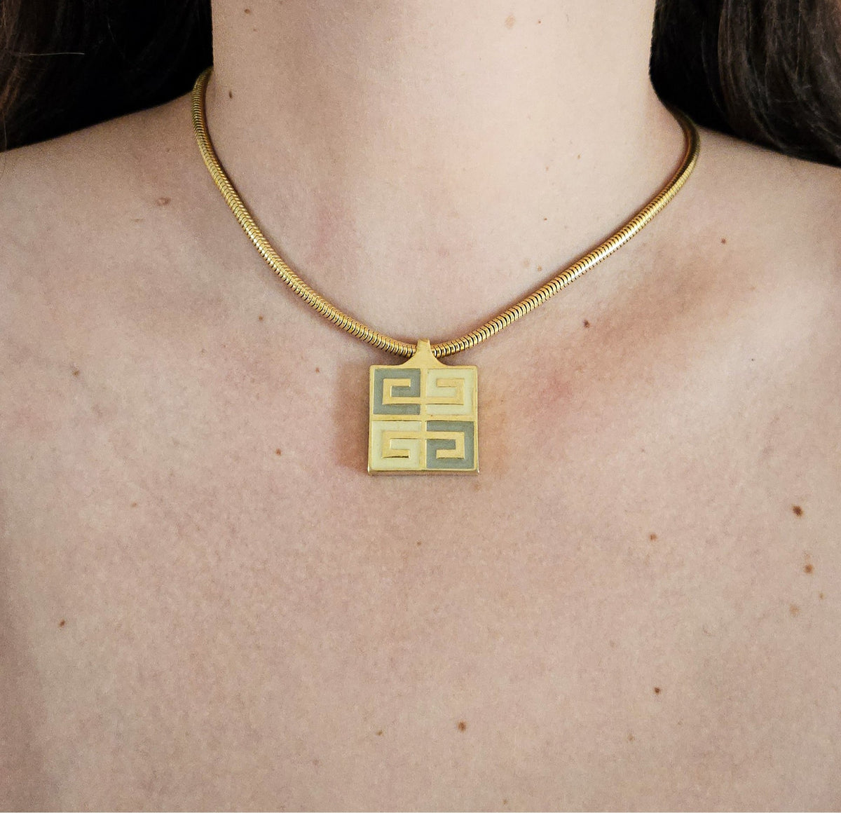 Vintage Givenchy Two-Tone Square Logo Pendant Necklace