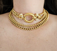 Vintage Givenchy Gold-Plated Chain Sautoir Necklace with Pearls & Crystals