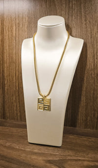 Vintage Givenchy Two-Tone Square Logo Pendant Necklace