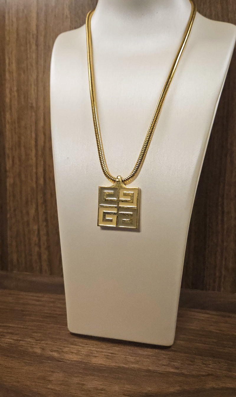 Vintage Givenchy Two-Tone Square Logo Pendant Necklace