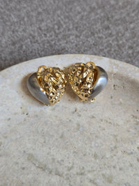 Vintage Pierre Cardin Gold & Brushed Silver-Tone Heart Clip-On Earrings