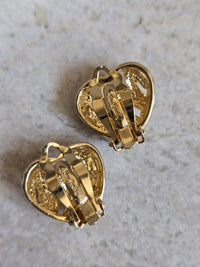 Vintage Pierre Cardin Gold & Brushed Silver-Tone Heart Clip-On Earrings