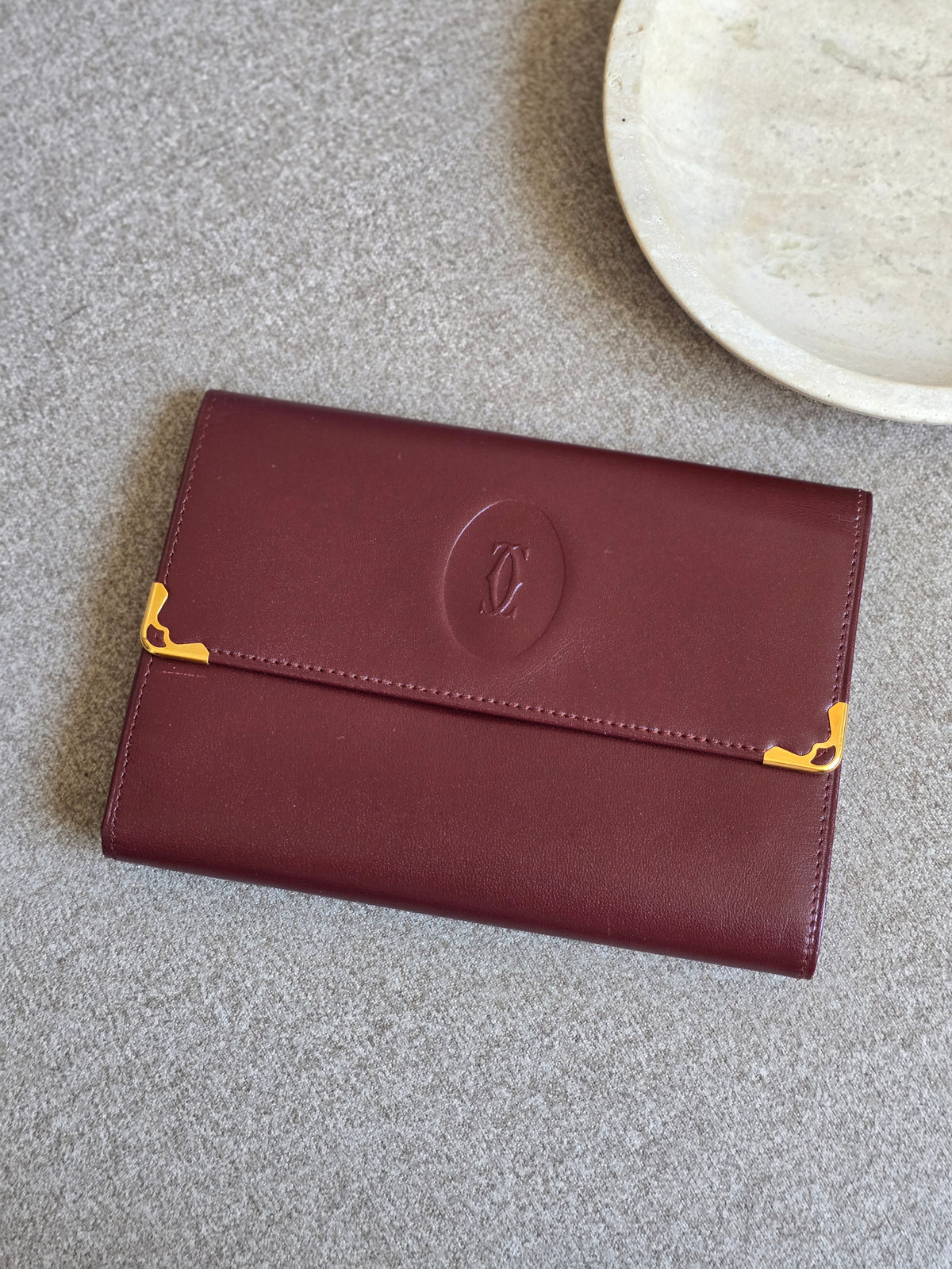 Cartier Bordeaux Leather Wallet with Gold Corners