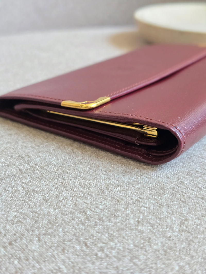Cartier Bordeaux Leather Wallet with Gold Corners