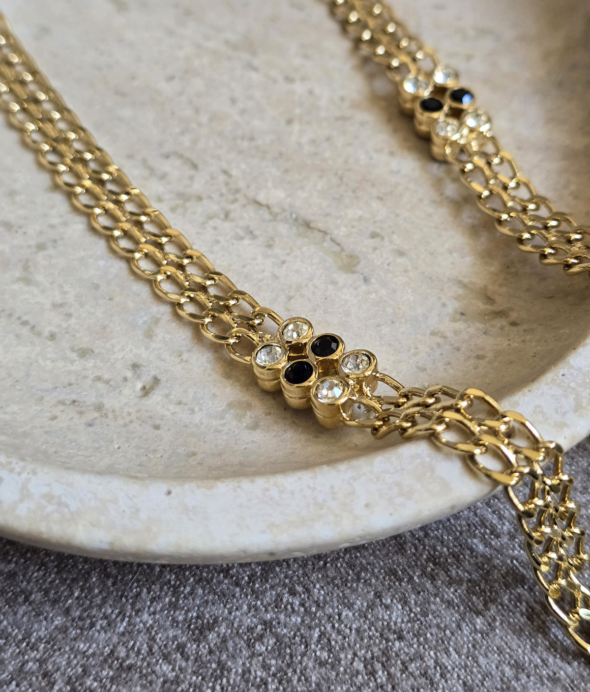 Vintage Nina Ricci Chain Sautoir With Black & Clear Rhinestones