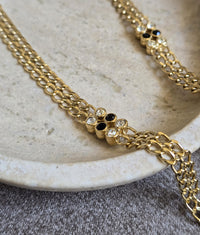 Vintage Nina Ricci Chain Sautoir With Black & Clear Rhinestones