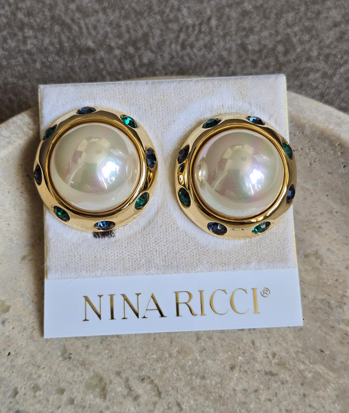 Vintage Nina Ricci Maxi Pearl & Rhinestones Clip-On Earrings