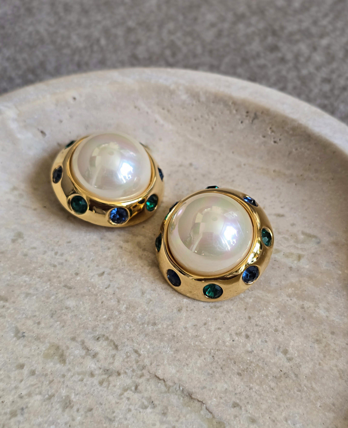 Vintage Nina Ricci Maxi Pearl & Rhinestones Clip-On Earrings