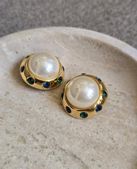 Vintage Nina Ricci Maxi Pearl & Rhinestones Clip-On Earrings