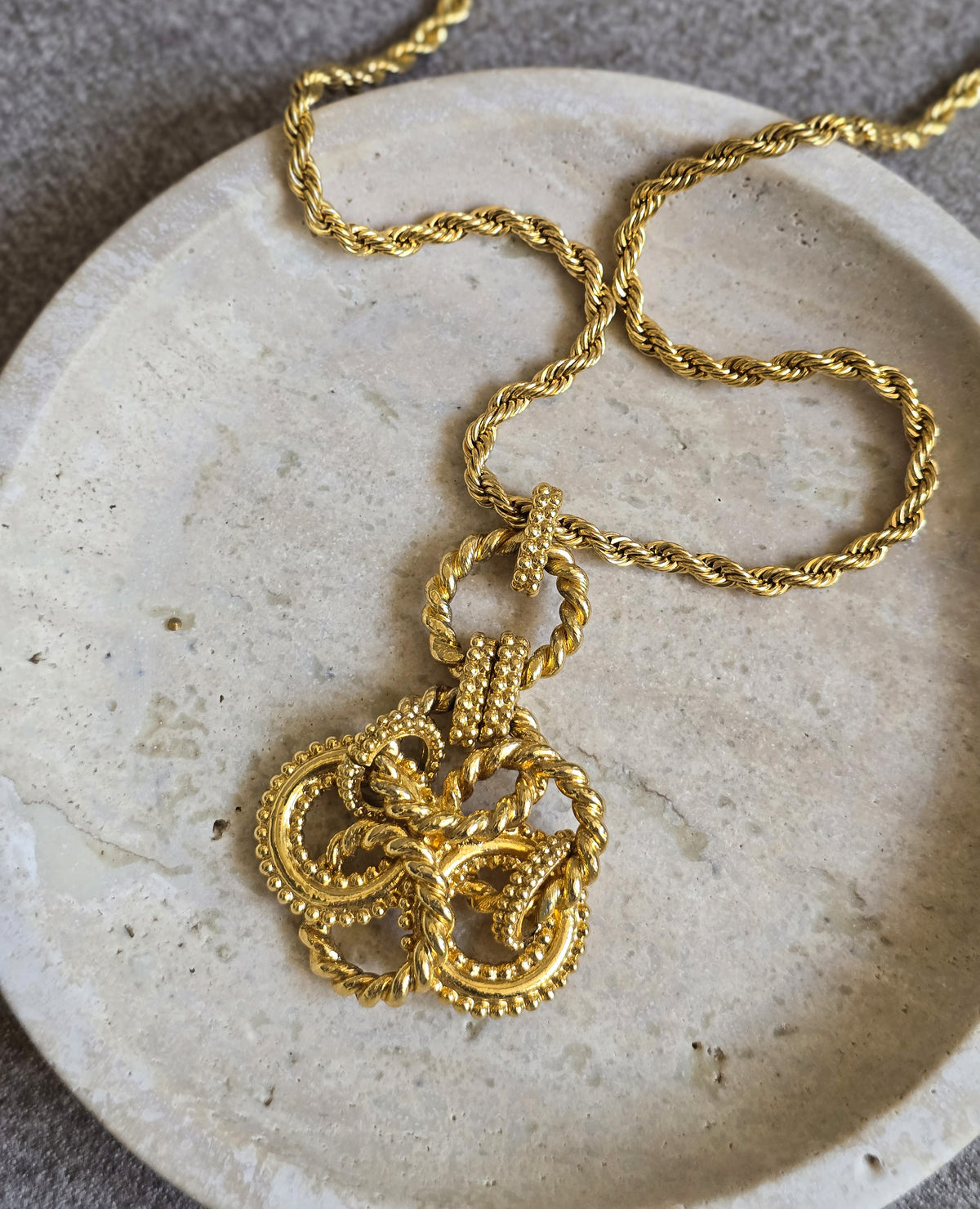 Vintage Sonia Rykiel Gold-Tone Rope Necklace with Sculptural Pendant