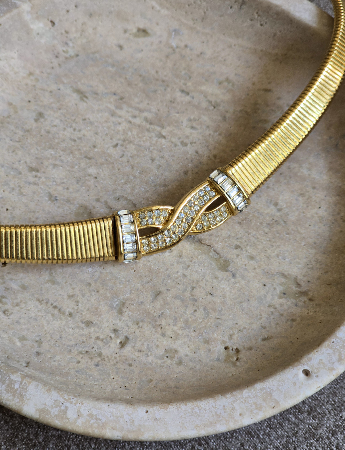 Vintage Christian Dior Gold-Tone Necklace with Crystal Pavé Centerpiece