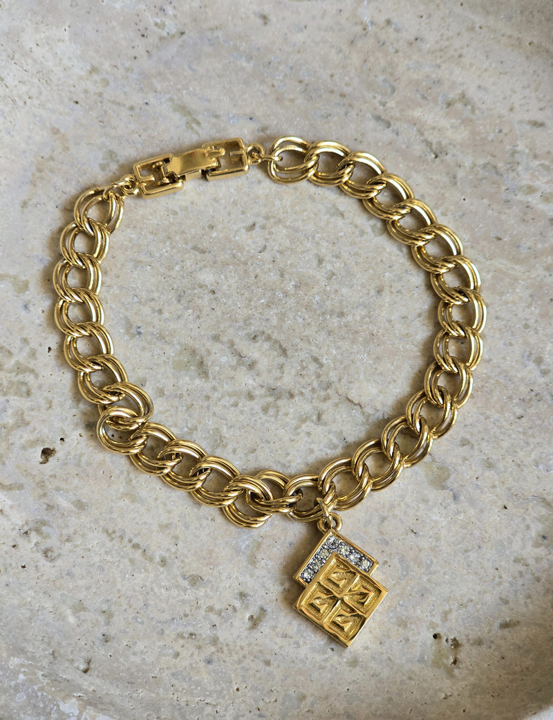 Vintage Givenchy Gold Chain Bracelet with Geometric Charm