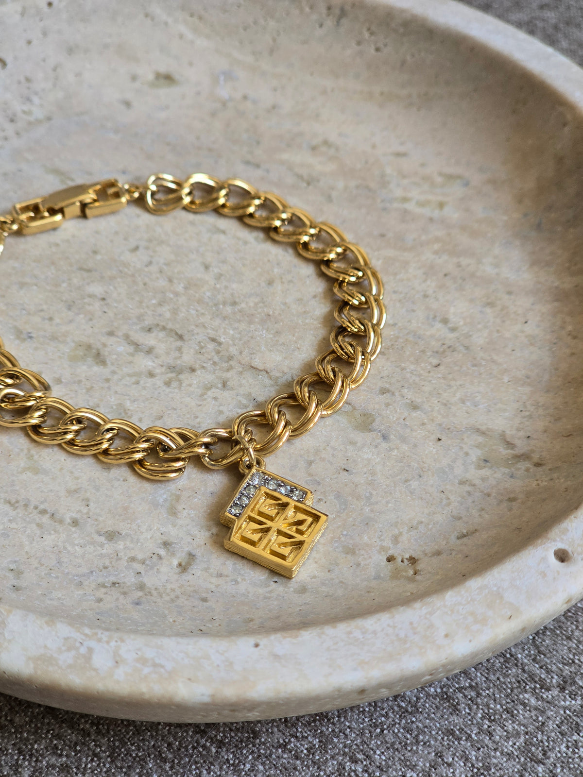 Vintage Givenchy Gold Chain Bracelet with Geometric Charm