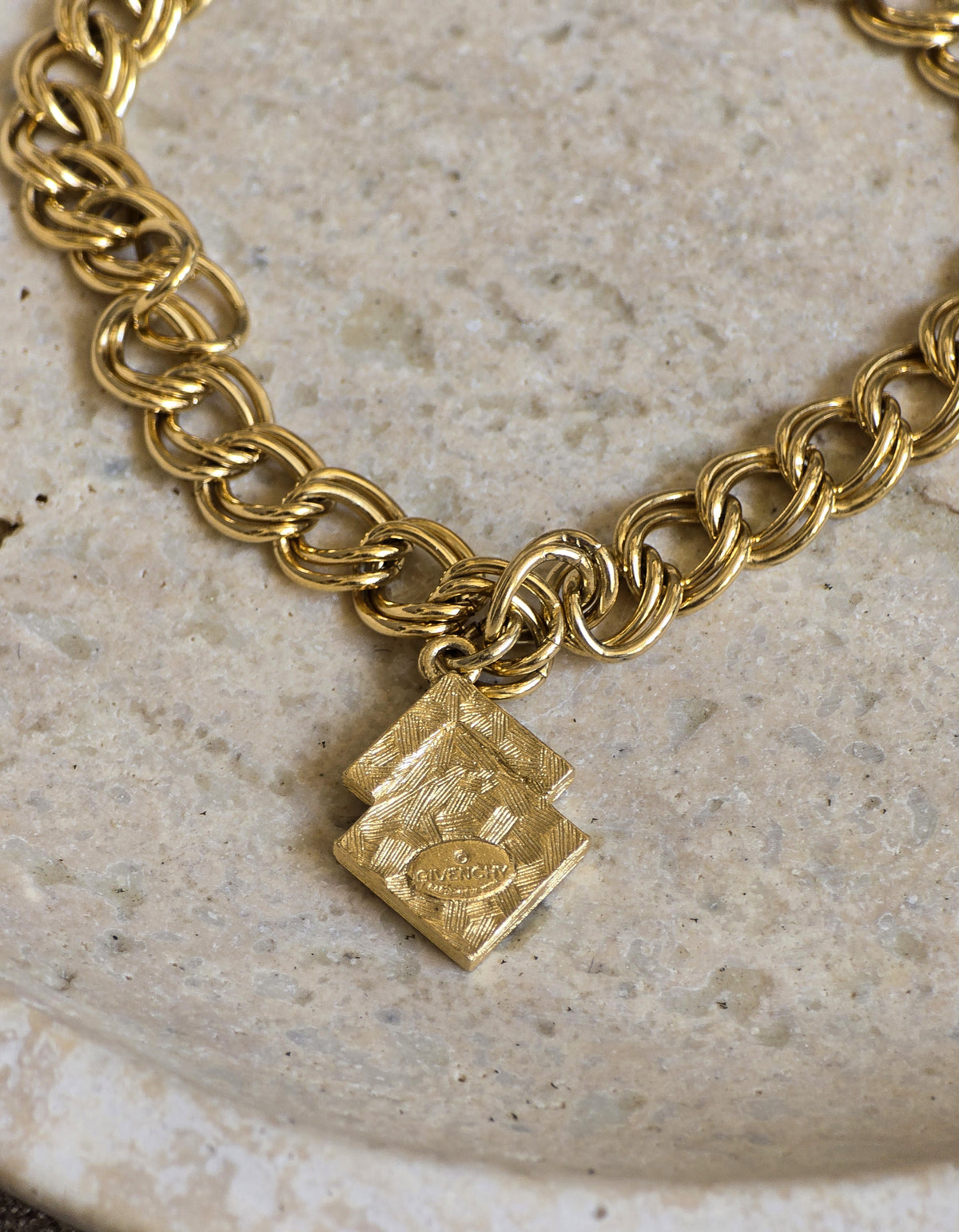 Vintage Givenchy Gold Chain Bracelet with Geometric Charm