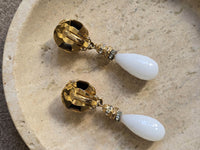 Yves Saint Laurent Vintage Gold and White Milk Glass Drop Earrings