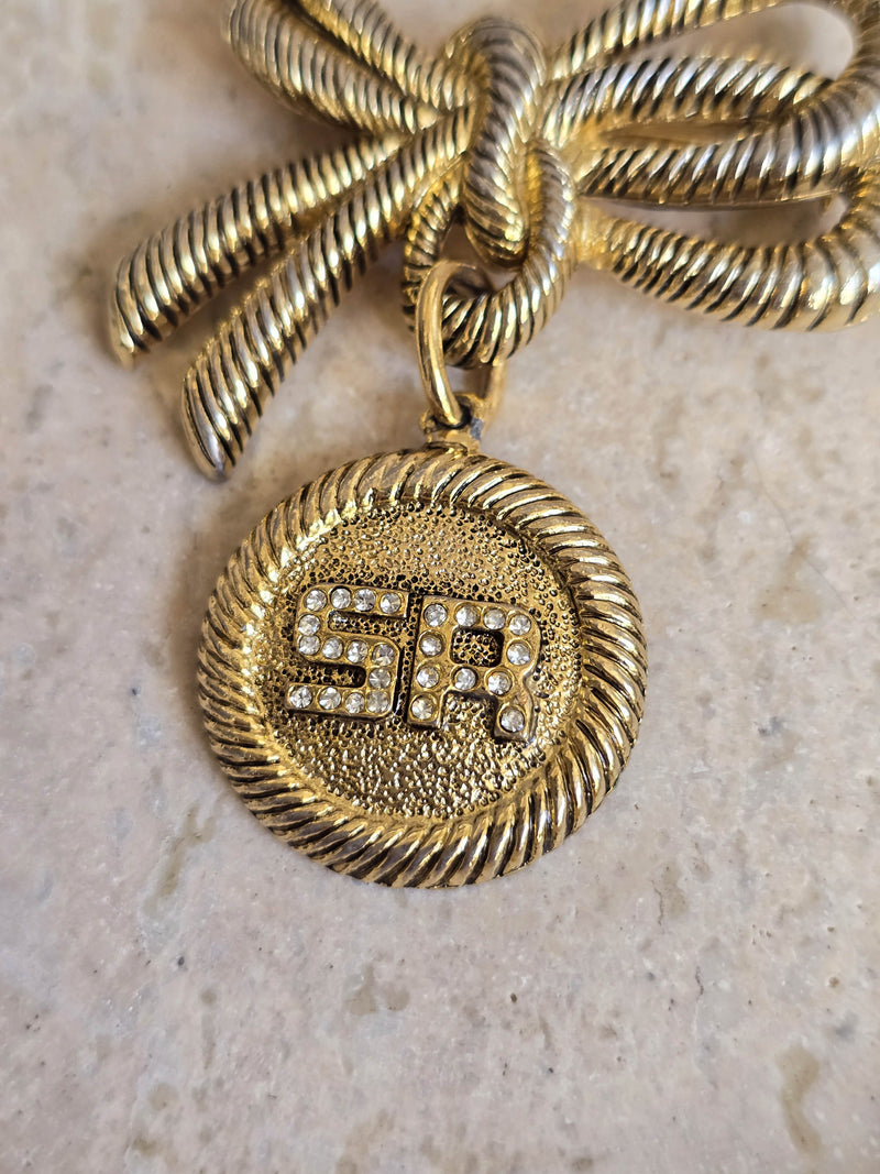 Vintage Sonia Rykiel Bow & Medallion Brooch with Rhinestones