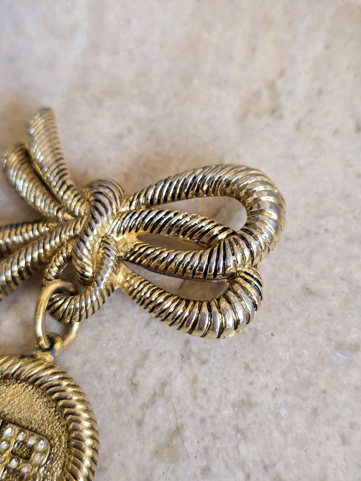 Vintage Sonia Rykiel Bow & Medallion Brooch with Rhinestones
