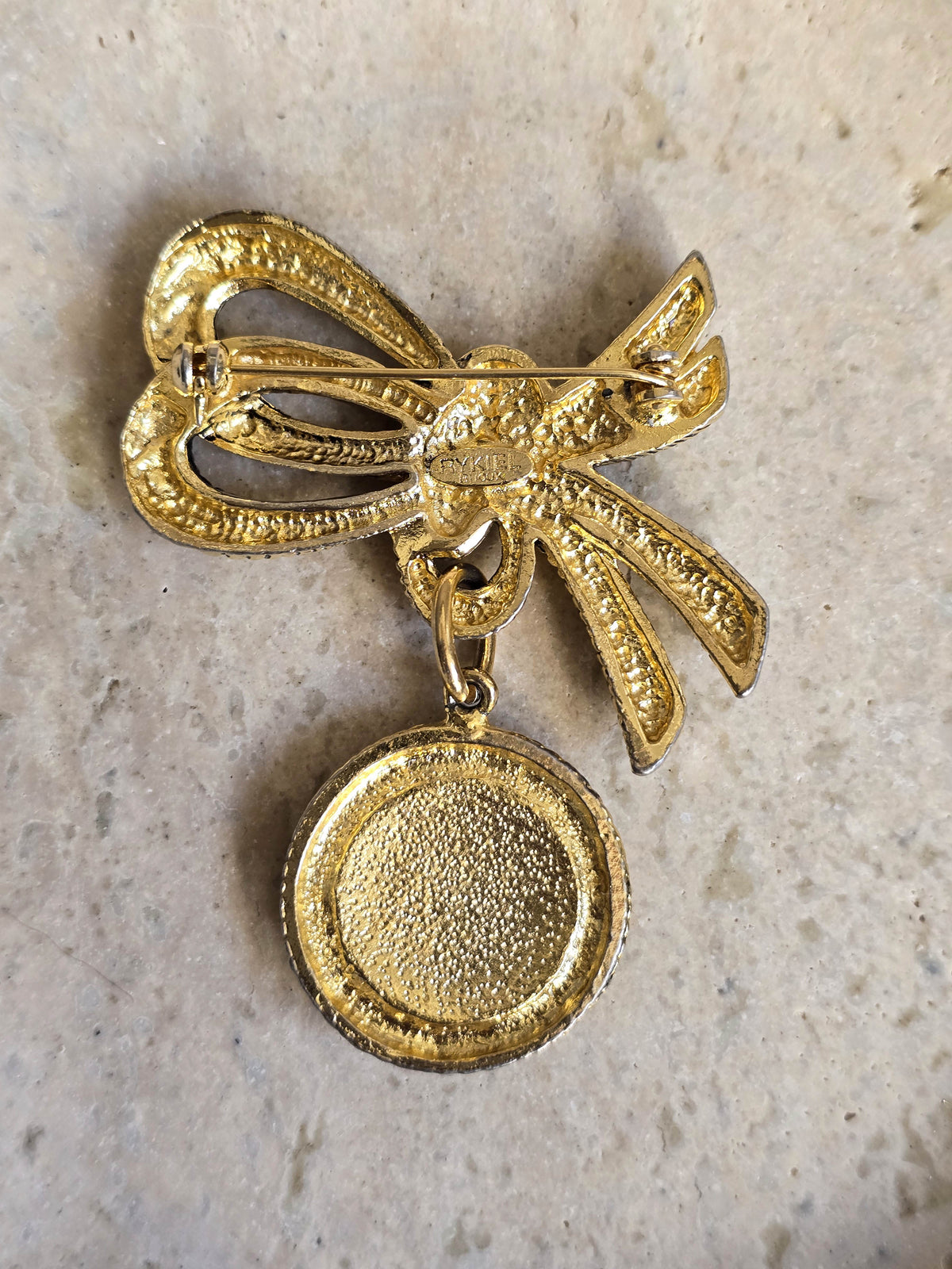 Vintage Sonia Rykiel Bow & Medallion Brooch with Rhinestones