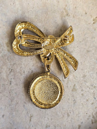 Vintage Sonia Rykiel Bow & Medallion Brooch with Rhinestones