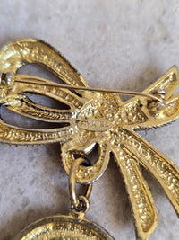 Vintage Sonia Rykiel Bow & Medallion Brooch with Rhinestones