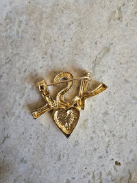 Vintage YSL Logo Heart Brooch with Rhinestones