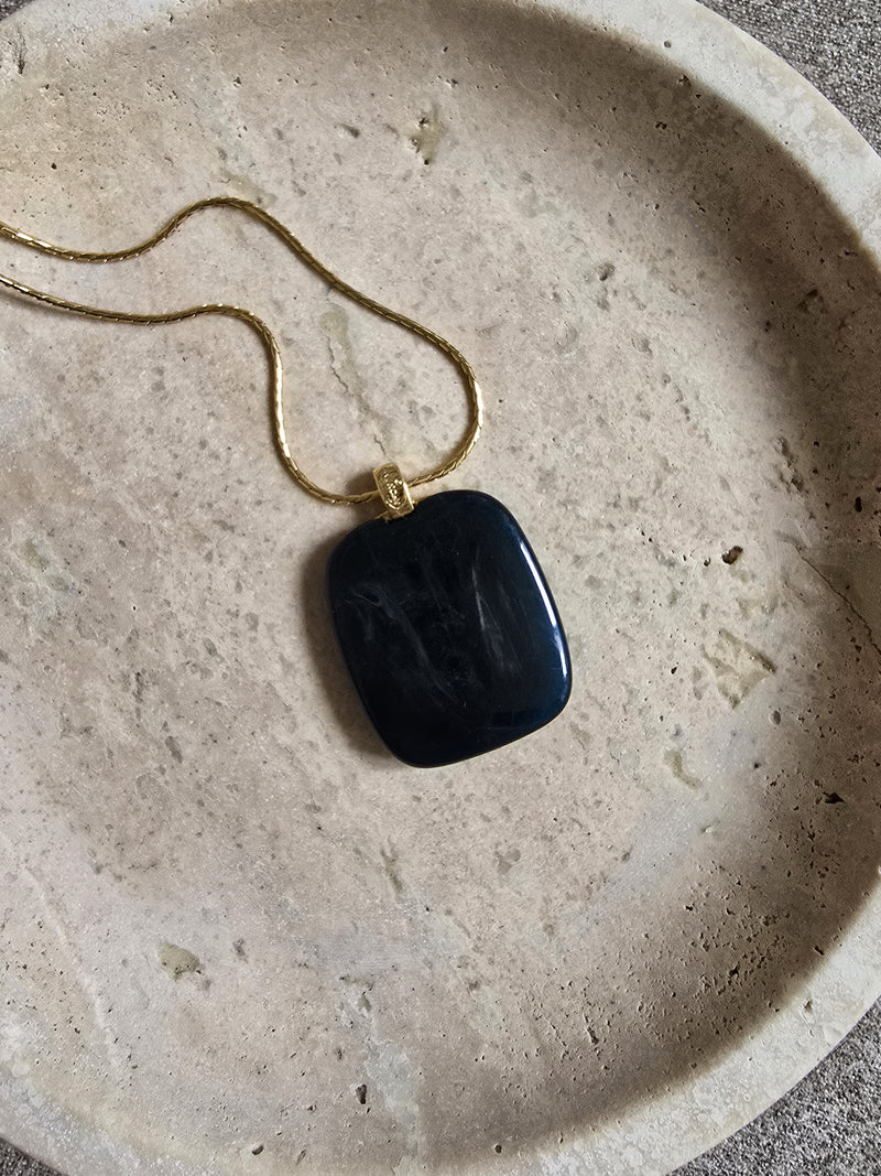 Vintage Givenchy Black Bakelite Pendant Necklace