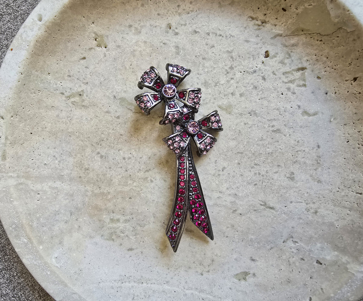 Givenchy Bow Brooch – Pink and Red Rhinestone Ribbon