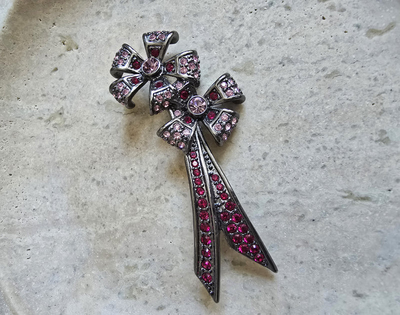 Givenchy Bow Brooch – Pink and Red Rhinestone Ribbon