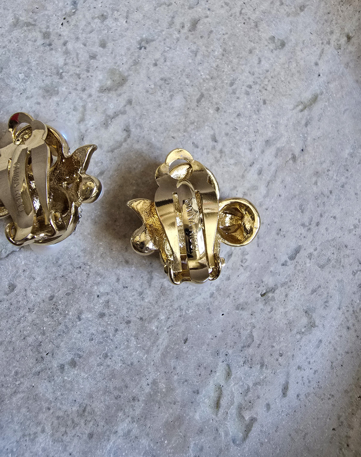 Vintage Nina Ricci Gold-Tone Faux Pearl & Rhinestone Floral Clip-On Earrings