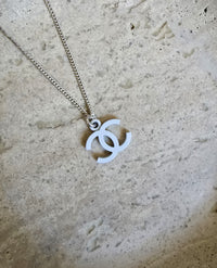 2004 Chanel CC Logo Pendant Necklace – White Enamel on Silver-Tone Chain
