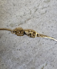 Vintage Black Enamel & Gold-Tone Diamond-Shaped Pendant Necklace with Clear Rhinestones