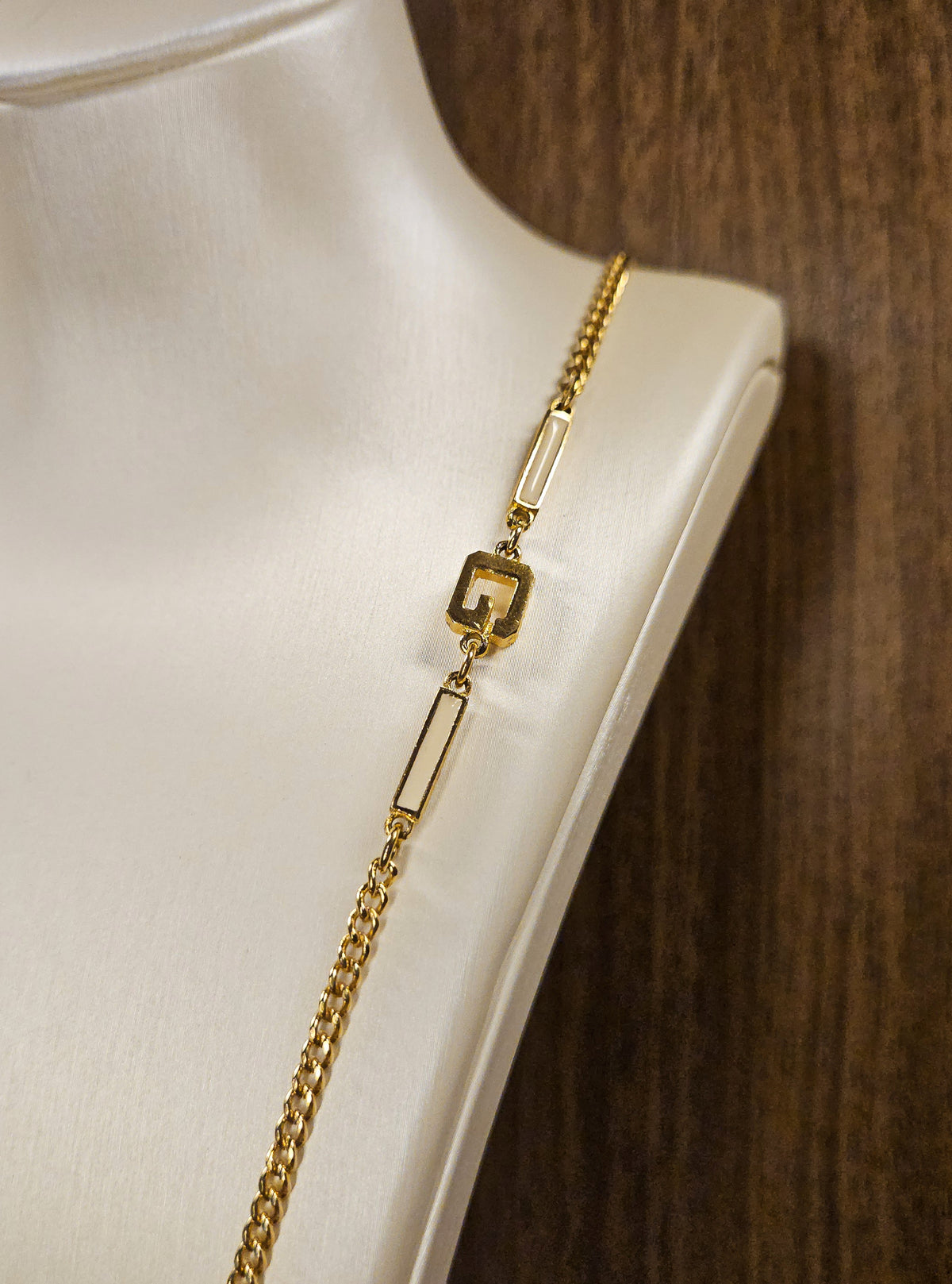 Vintage Givenchy White Enamel Sautoir Necklace