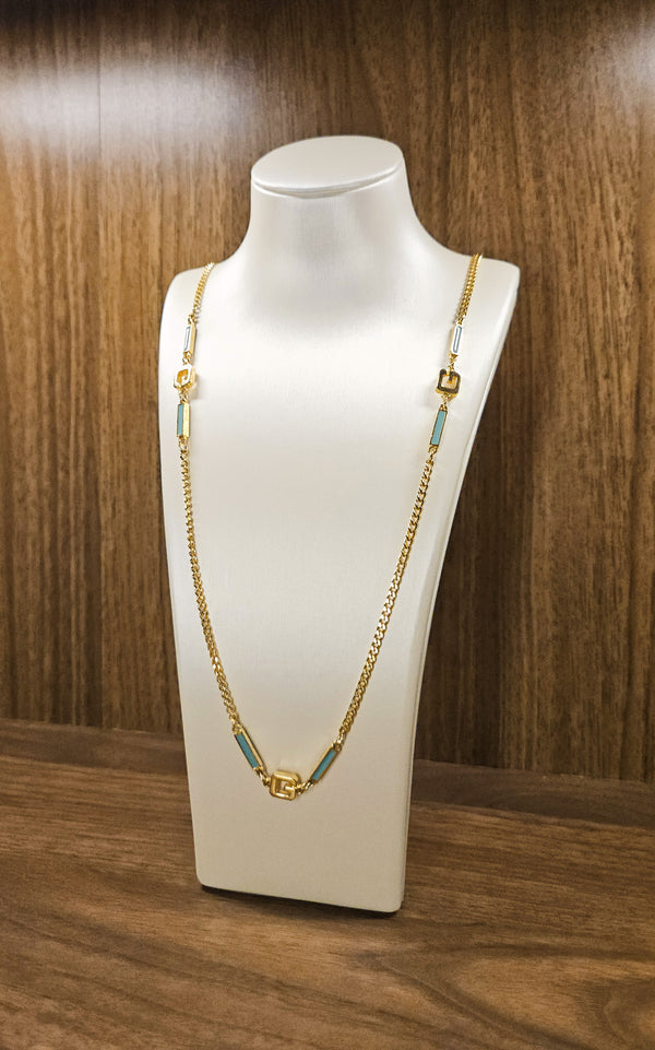 Vintage Givenchy Turquoise Enamel Sautoir Necklace