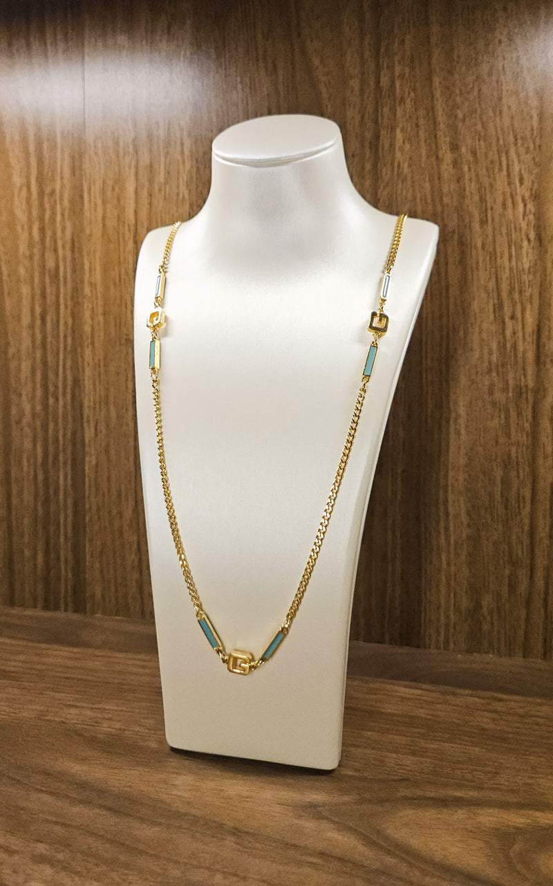 Vintage Givenchy Turquoise Enamel Sautoir Necklace