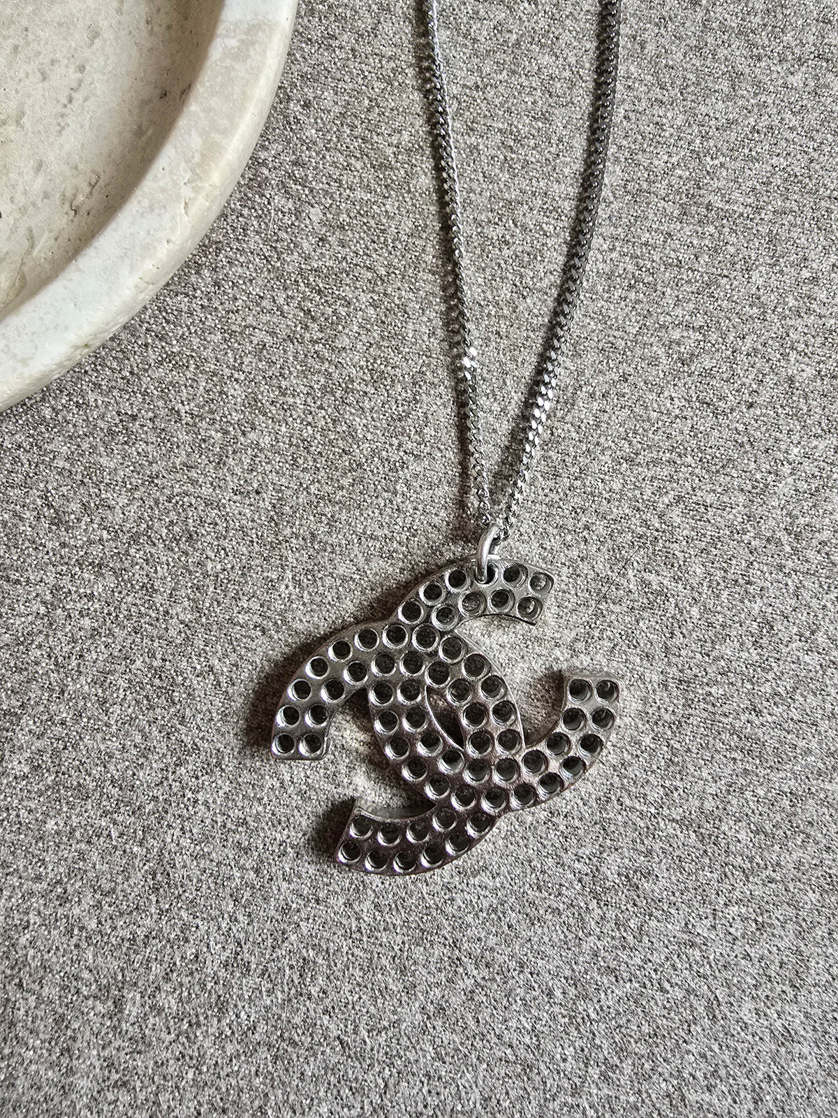 Chanel 2005 XL Silver CC Pendant Necklace