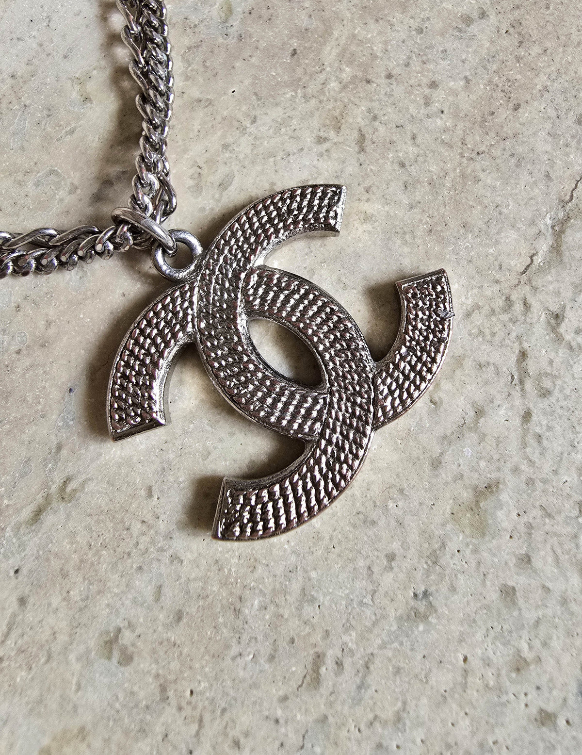 Chanel 2006 Silver-Tone XL CC Pendant Necklace