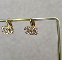 Vintage Chanel 1992 Gold-Plated Crystal CC Logo Clip-On Earrings