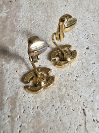 Vintage Chanel 1992 Gold-Plated Crystal CC Logo Clip-On Earrings